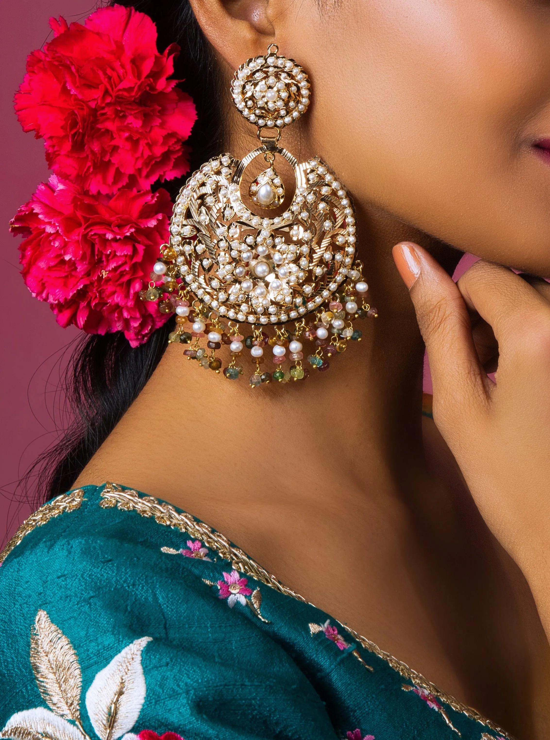 White Opal jadau chaandbali earring