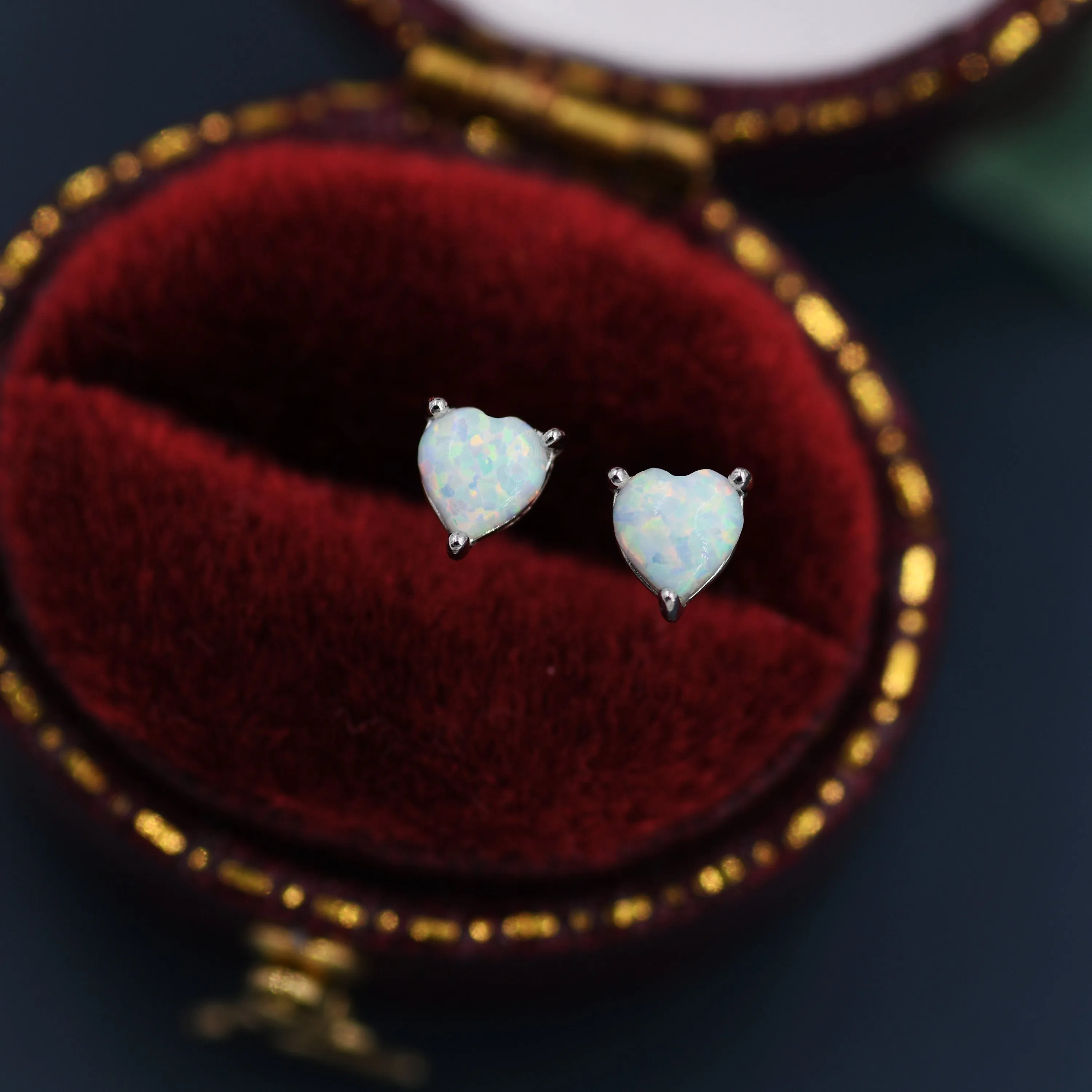 White Opal Stud Earrings in Sterling Silver - 4mm Fire Opal - Sustainable Lab Opal - Petite Stud Earrings
