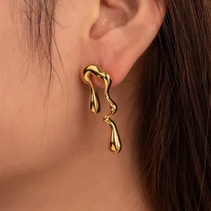Wholesale 2pcs Titanium Steel Fashionable Liquid Long Irregular Earrings