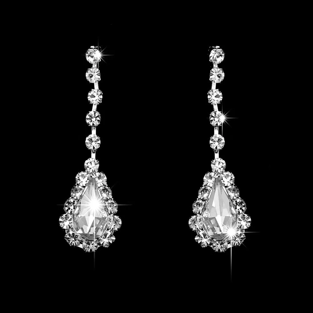 Wholesale Bridal Wedding Exquisite Water Drop Crystal Necklace Earrings Set JDC-NE-Yaqian001
