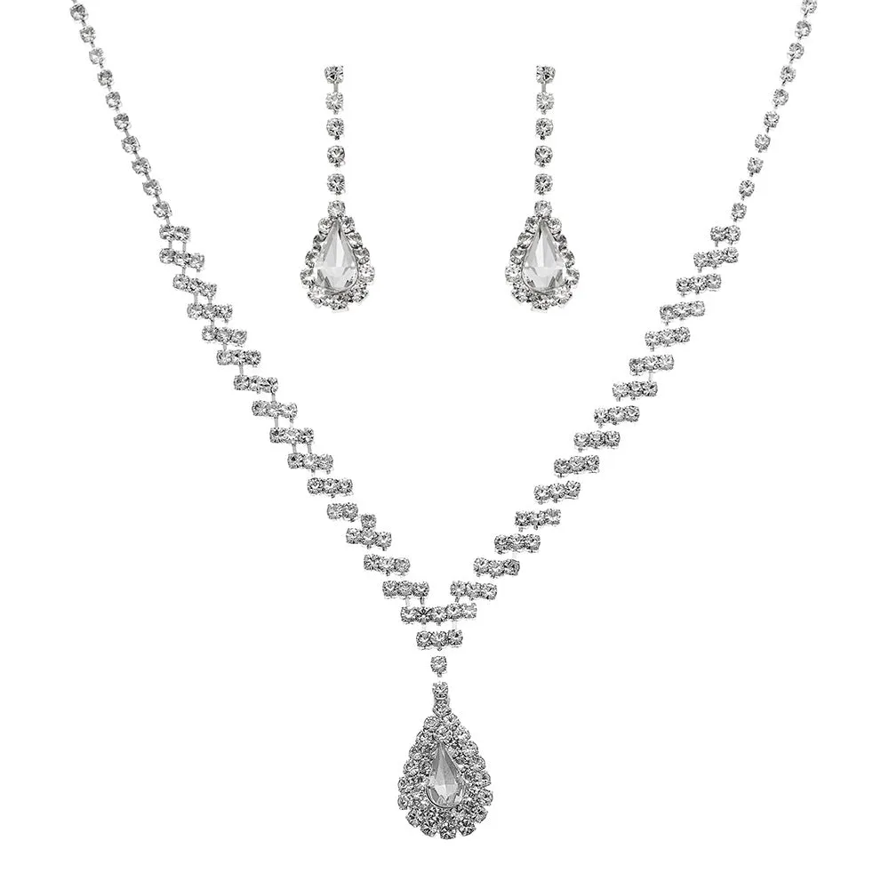 Wholesale Bridal Wedding Exquisite Water Drop Crystal Necklace Earrings Set JDC-NE-Yaqian001