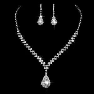 Wholesale Bridal Wedding Exquisite Water Drop Crystal Necklace Earrings Set JDC-NE-Yaqian001