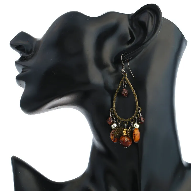 Wholesale Fashionable ethnic retro hollow water drop beaded tassel earrings
