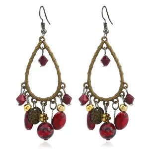 Wholesale Fashionable ethnic retro hollow water drop beaded tassel earrings