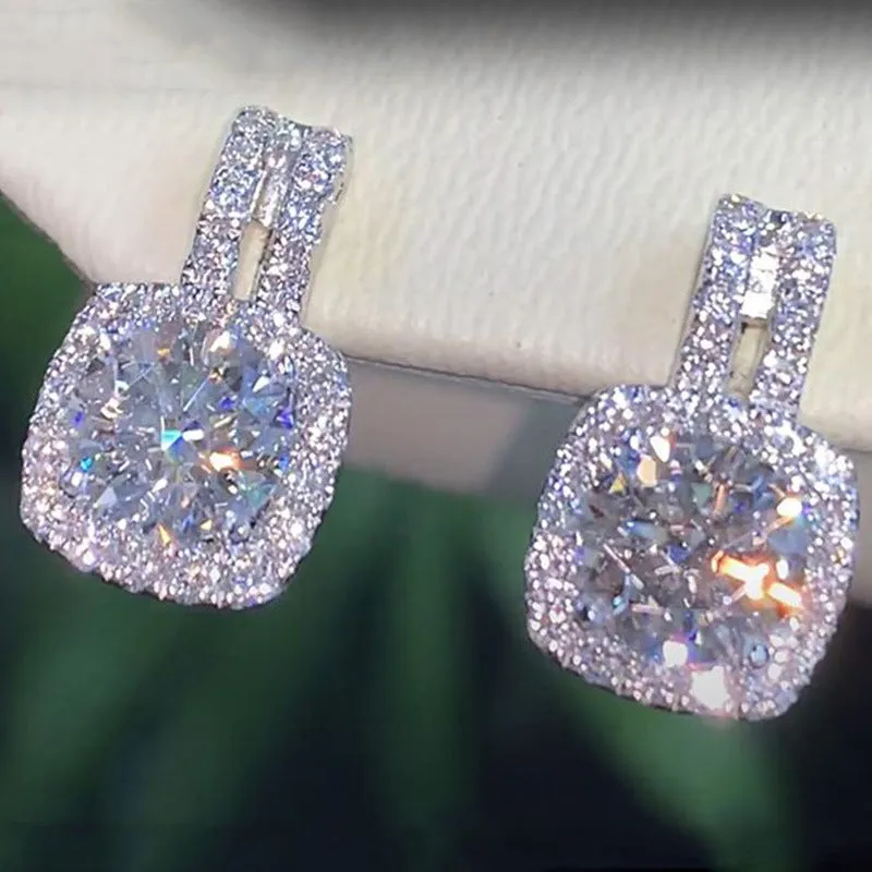 Wholesale Simple Round Diamond Copper Earrings