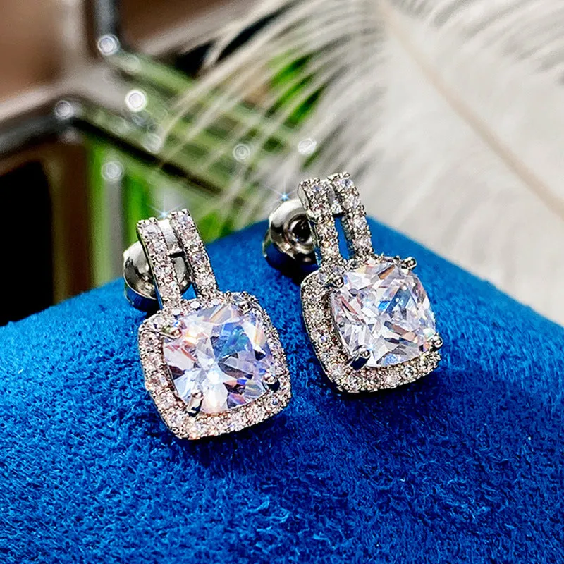 Wholesale Simple Round Diamond Copper Earrings