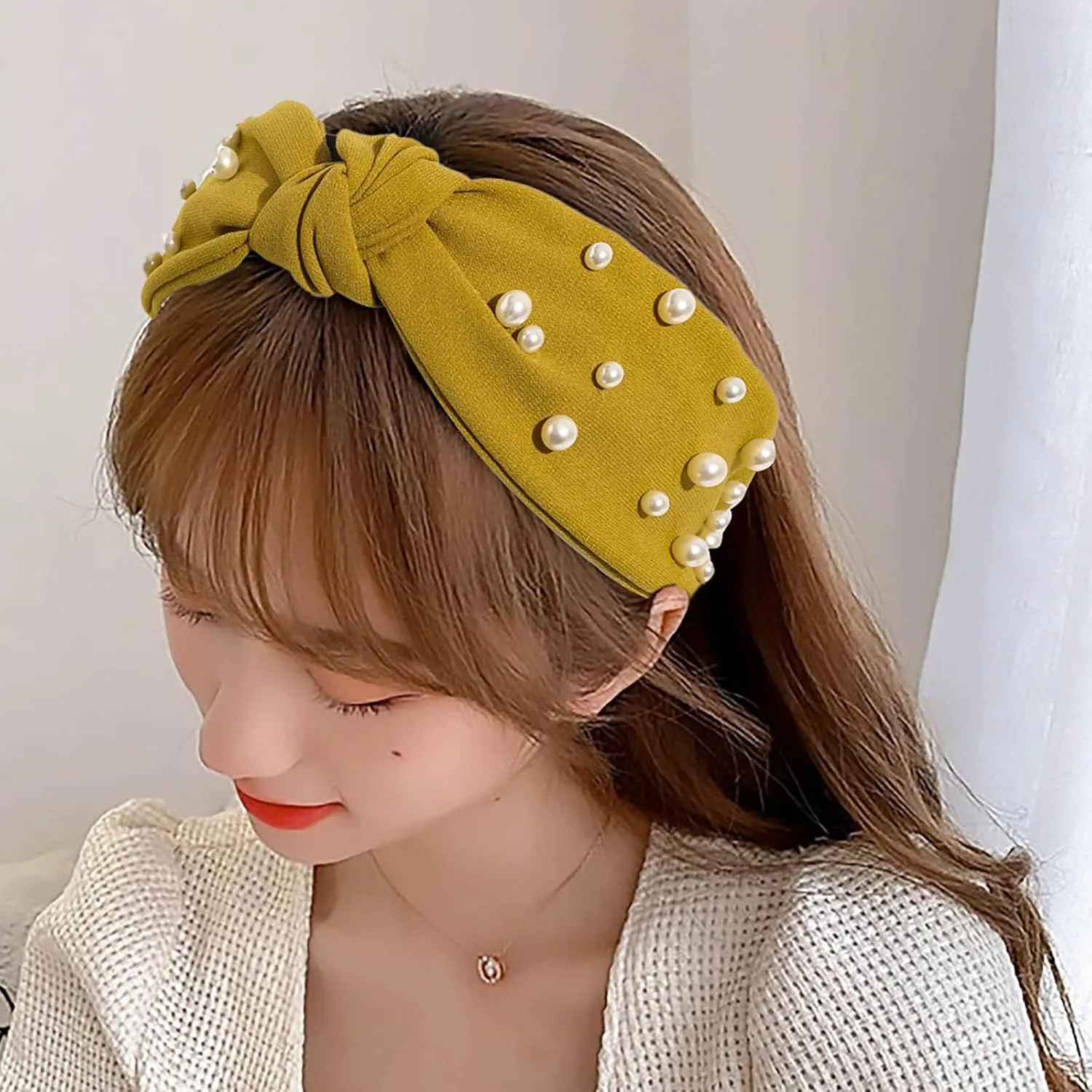 wide headbands for women Headband Knotted Headband hairbands for women's hair Chiffon Pearl Hair Accessories Wash Headband