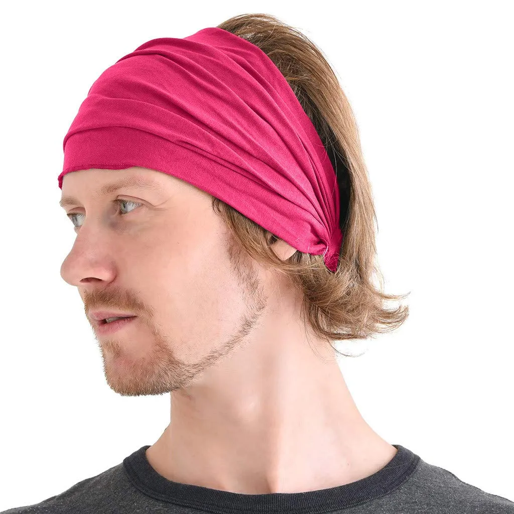 Wide Headbands For Women&Men Plain Thin Knotted Non Slip Head Bands Yoga Workout Hair Accessories 7 Pack (Hot Pink, One Size)