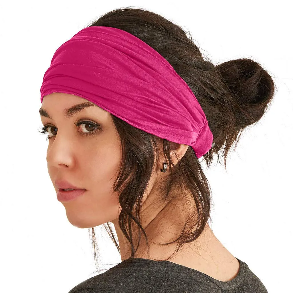 Wide Headbands For Women&Men Plain Thin Knotted Non Slip Head Bands Yoga Workout Hair Accessories 7 Pack (Hot Pink, One Size)