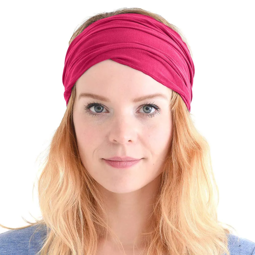 Wide Headbands For Women&Men Plain Thin Knotted Non Slip Head Bands Yoga Workout Hair Accessories 7 Pack (Hot Pink, One Size)