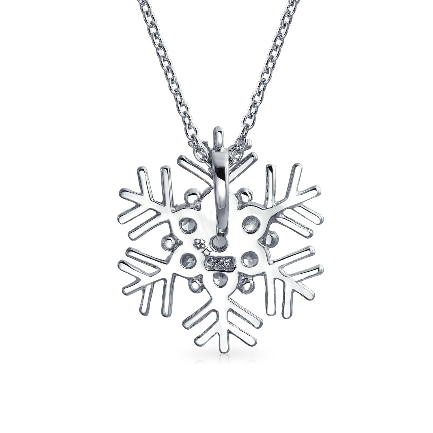 Winter Cubic Zirconia Snowflake Pendant Necklace in Sterling Silver
