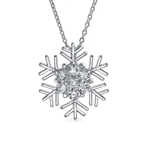 Winter Cubic Zirconia Snowflake Pendant Necklace in Sterling Silver