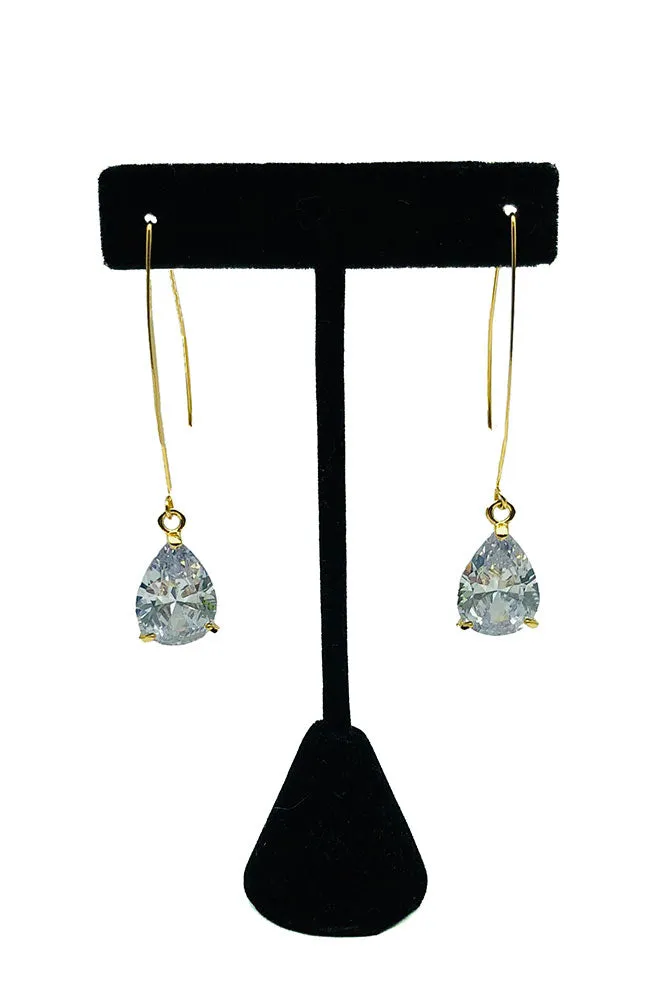 Wire Earring Teardrop Stone Gold