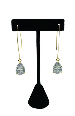 Wire Earring Teardrop Stone Gold