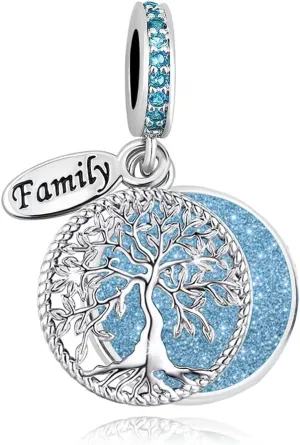 Women Blue CZ Family Tree of Life Charm Compatible with Pandora Charm Bracelets Silver Dangle Mom Sister Daughter Grandma