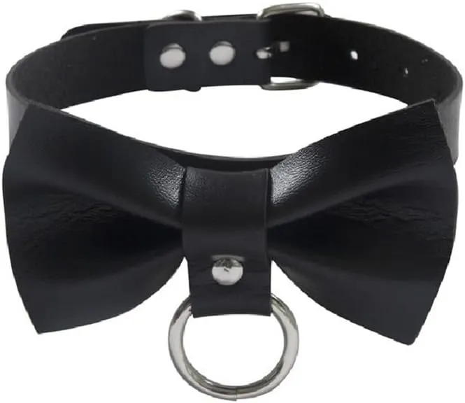 Women Bow Choker Necklace Adjustable Handmade Costume Cosplay Nightclub Party Leather Neck Collar Choker