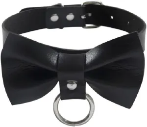 Women Bow Choker Necklace Adjustable Handmade Costume Cosplay Nightclub Party Leather Neck Collar Choker