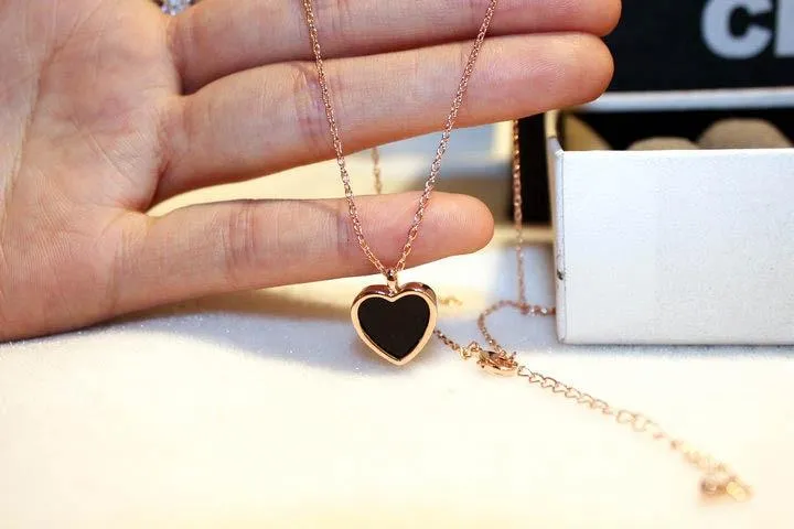 Women Cute Love Heart Rose Pendant Long Chain Necklaces