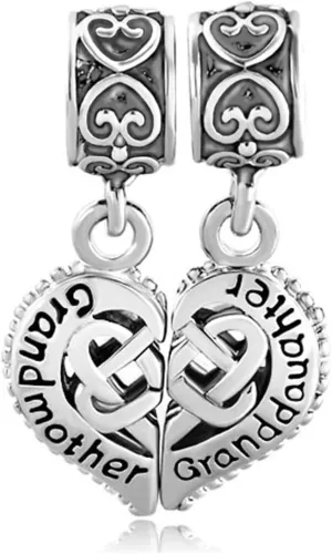 Women Dangle Mother Son Daughter Double Charm Compatible with Pandora Charms Bracelets Splittable Matching Heart Pendant Jewelry