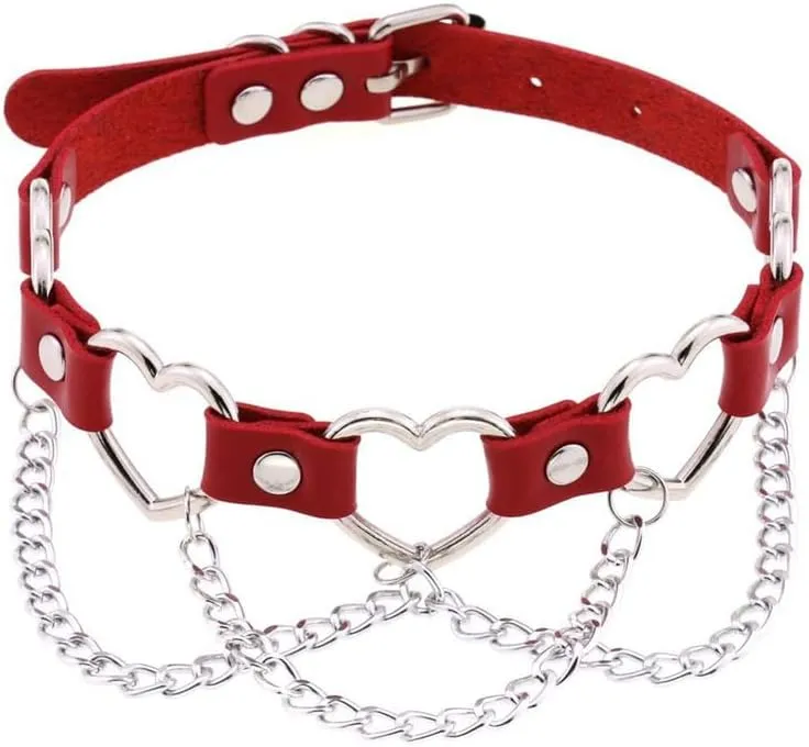 Women Heart Choker Necklace Adjustable Handmade Costume Cosplay Nightclub Party Chain Leather Neck Collar Choker