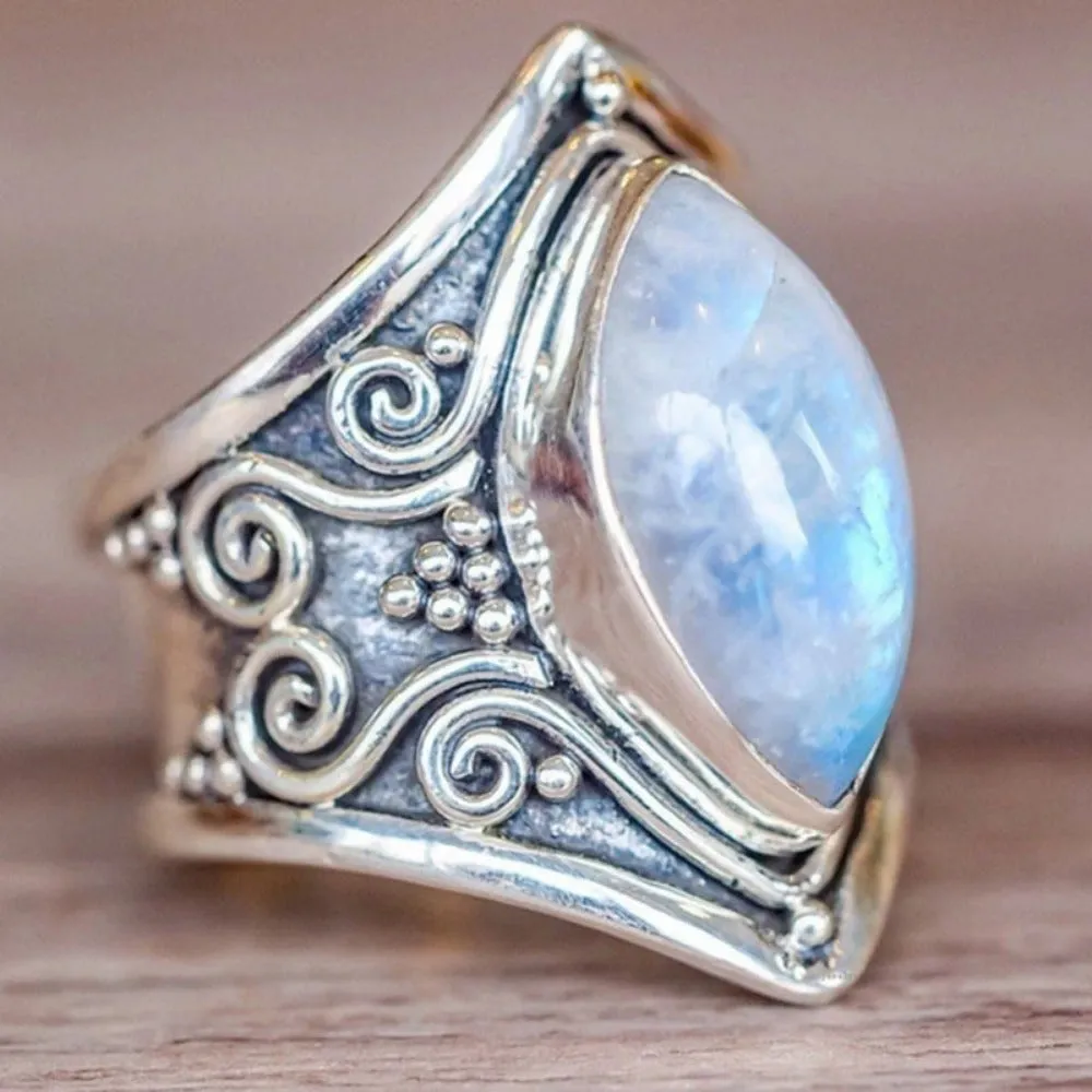 women silver color antique unique bigstone rings stone bohoo jewelry ✈️ free.shipping