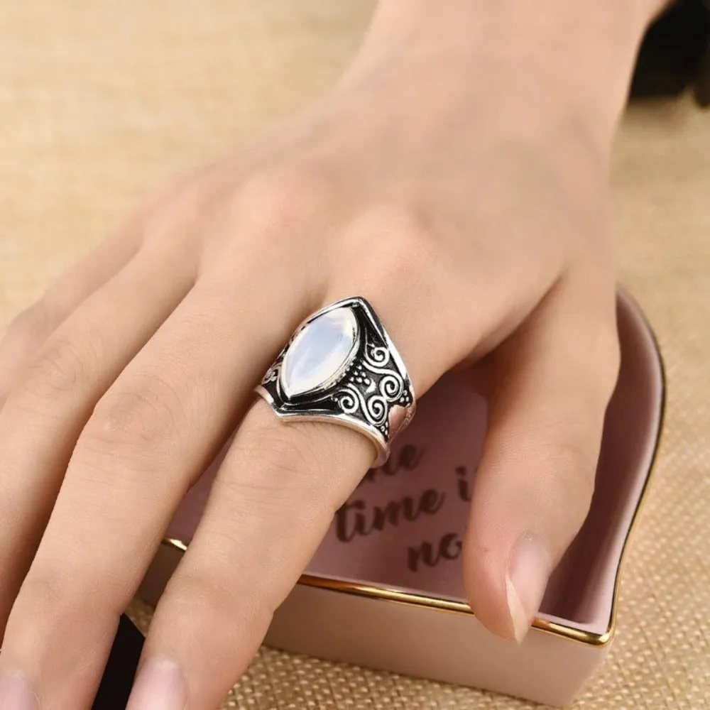 women silver color antique unique bigstone rings stone bohoo jewelry ✈️ free.shipping