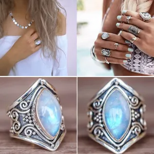 women silver color antique unique bigstone rings stone bohoo jewelry ✈️ free.shipping