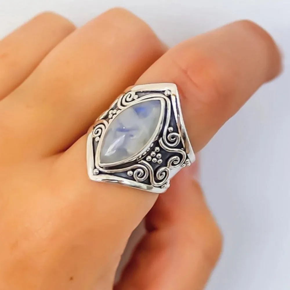 women silver color antique unique bigstone rings stone bohoo jewelry ✈️ free.shipping