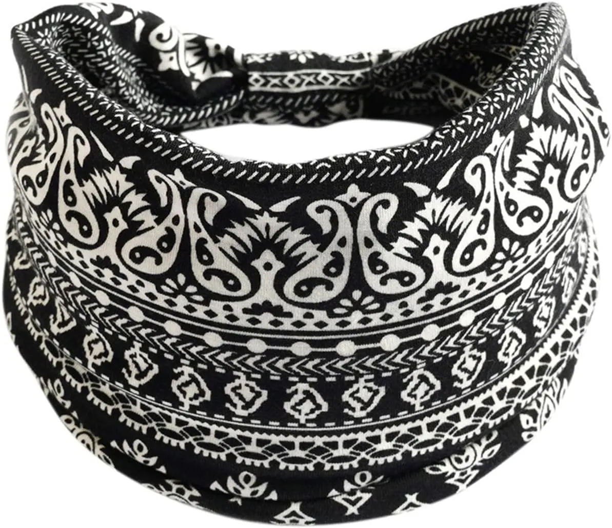 Women Sport Wrap Knotted Exercise Elastic Running Yoga Wicking Headband Sports Hijab Ladies Elastic Headband (K, One Size)