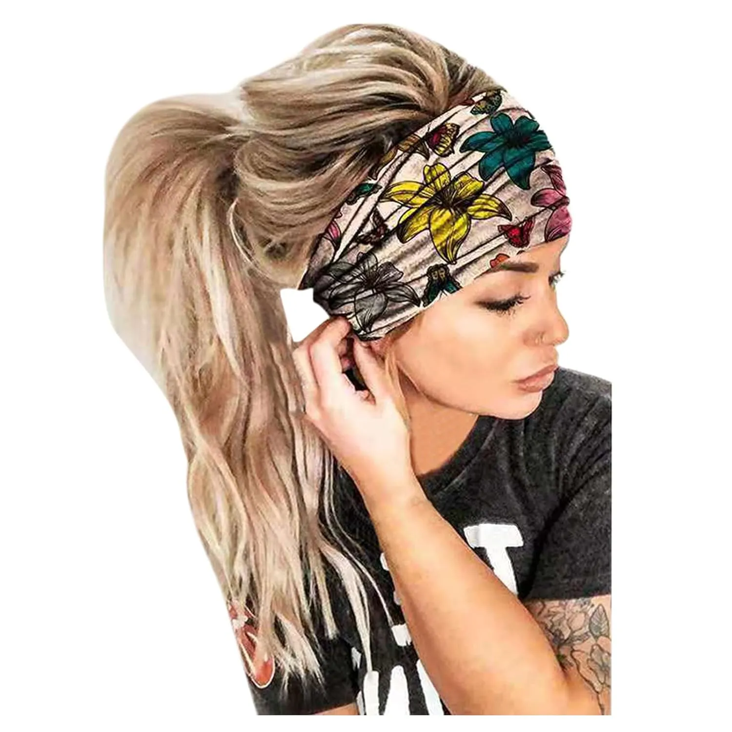 Women Wide Headbands Boho Bandeau Headbands Floral Printed Non Slip Headbands Fashion Hair Accessories