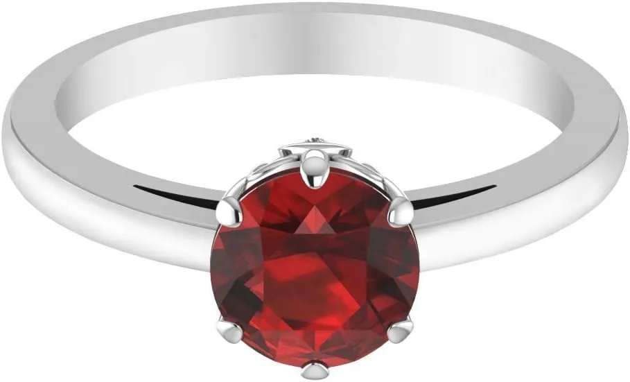 Womens 925 Sterling Silver Classic Solid Band Solitaire Center Round 7 mm Gemstone Timeless Engagement Wedding Jewelry Accessory Fine Ring