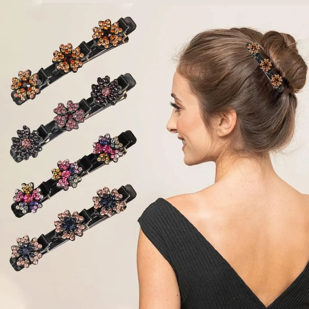 Women's Braided Hair Clips, 2025 New Sparkling Crystal Stone Hair Clips, Short Duckbill Clips, Braided for Ladies and Girls Crystal Stone (A)