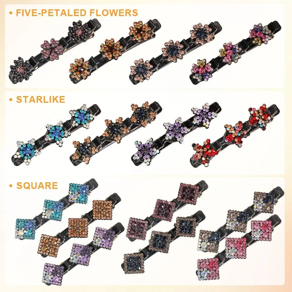 Women's Braided Hair Clips, 2025 New Sparkling Crystal Stone Hair Clips, Short Duckbill Clips, Braided for Ladies and Girls Crystal Stone (A)