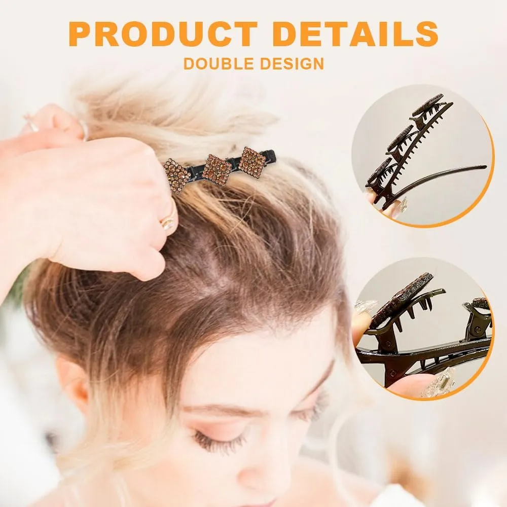 Women's Braided Hair Clips, 2025 New Sparkling Crystal Stone Hair Clips, Short Duckbill Clips, Braided for Ladies and Girls Crystal Stone (A)