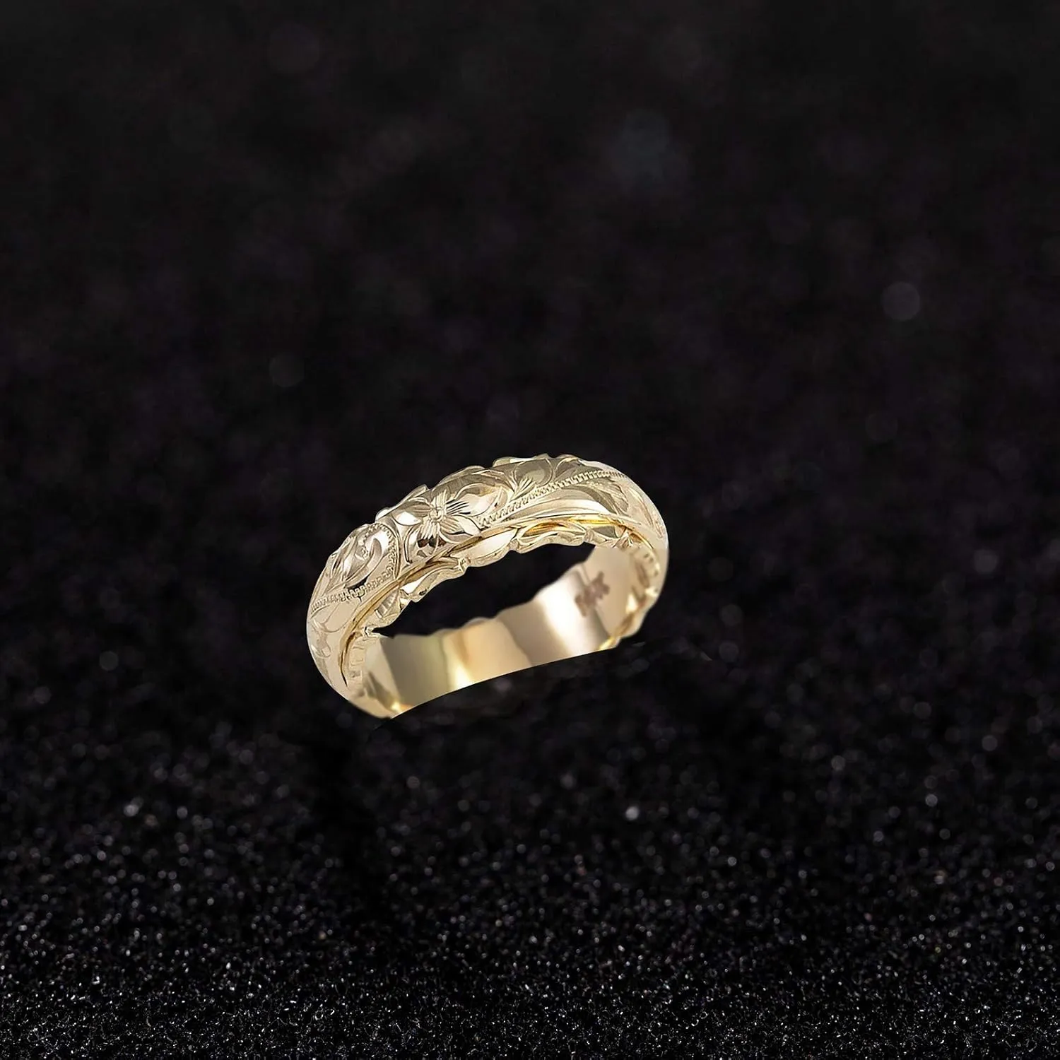 Women's Dainty Engraved Plumeria Flower Ring Gold Plated Hand Carved Flower Band Birthday Valentine's Day Gift