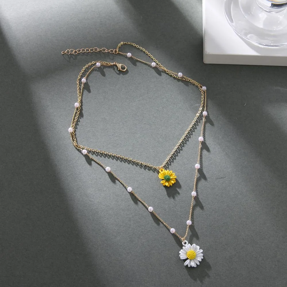 Women's Daisy Multi-layer Beads Exquisite Personality Jewelry Classic Fashion Gift Necklace
