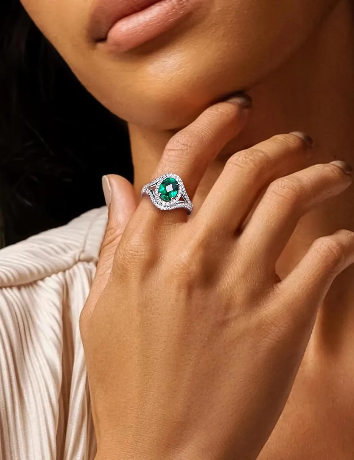 Womens Engagement Ring 925 Sterling Silver Oval Elongated Cushion Cut Sapphire/Ruby/Emerald/Opal Gemstone Anniversary Statement Cocktail Halo Ring Size 6 to 10 (with Gift Box)
