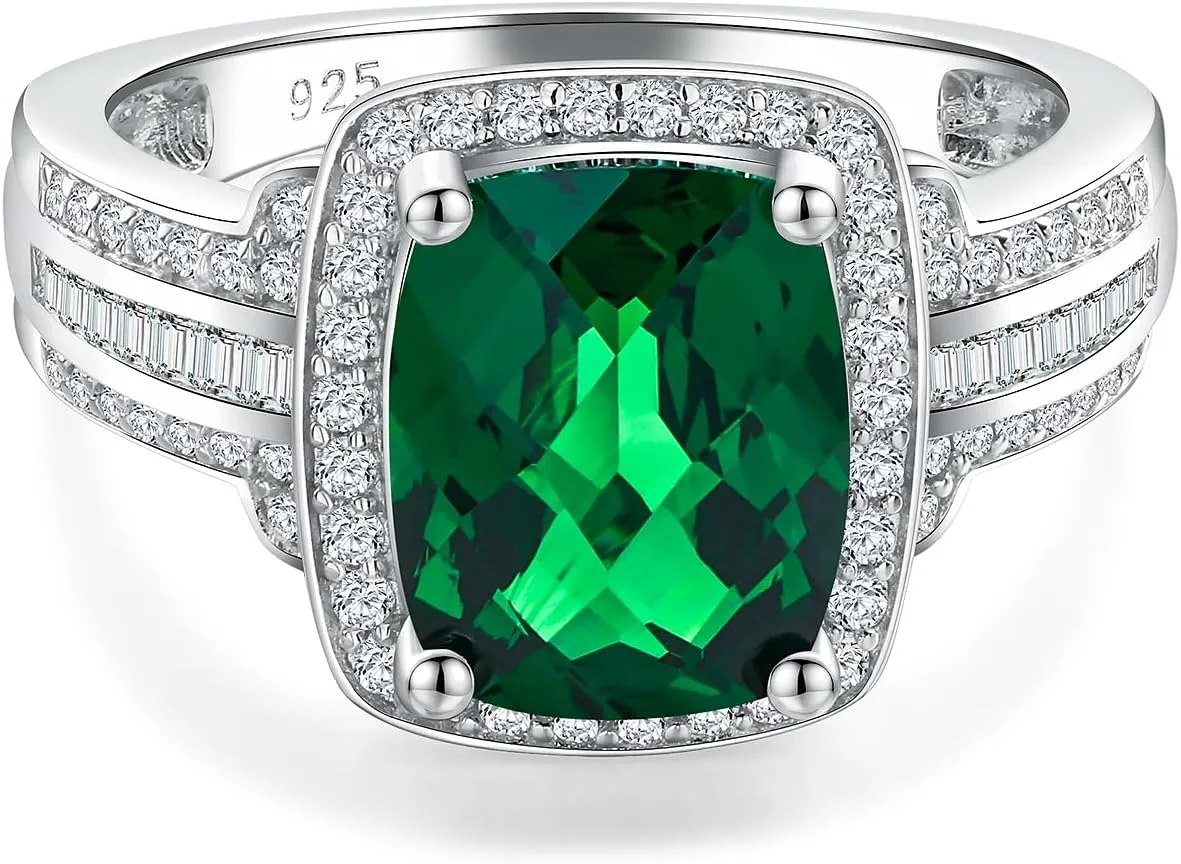 Womens Engagement Ring 925 Sterling Silver Oval Elongated Cushion Cut Sapphire/Ruby/Emerald/Opal Gemstone Anniversary Statement Cocktail Halo Ring Size 6 to 10 (with Gift Box)