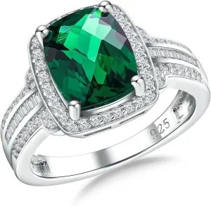 Womens Engagement Ring 925 Sterling Silver Oval Elongated Cushion Cut Sapphire/Ruby/Emerald/Opal Gemstone Anniversary Statement Cocktail Halo Ring Size 6 to 10 (with Gift Box)