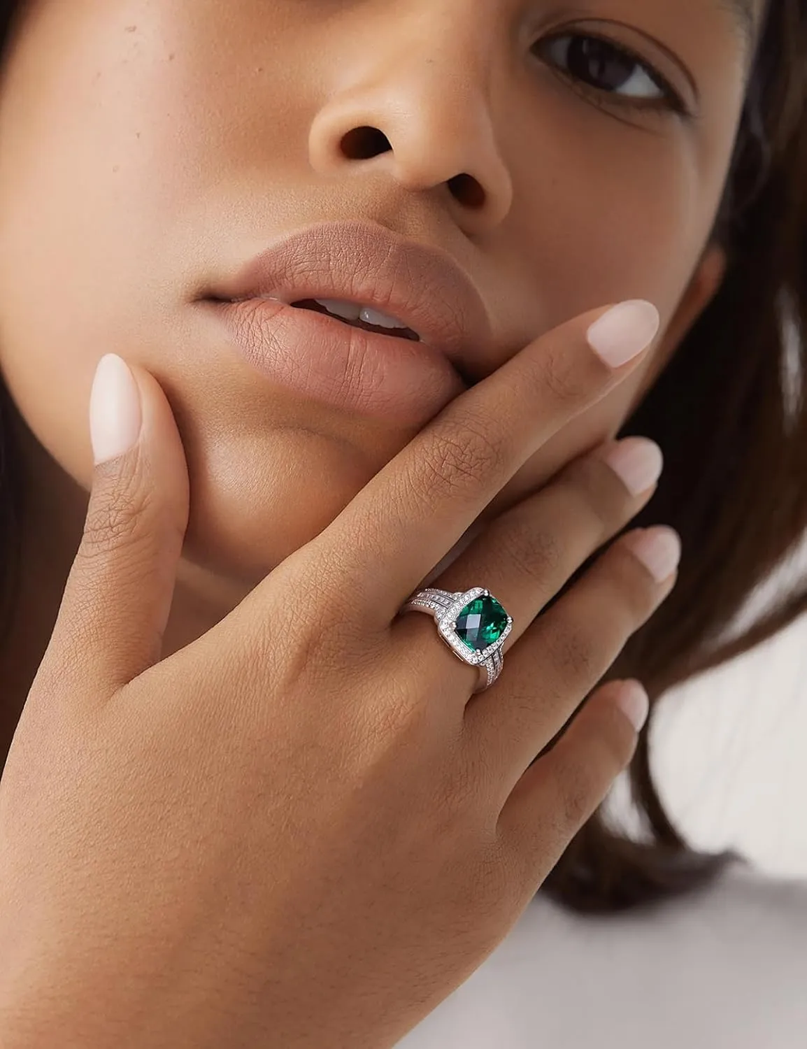 Womens Engagement Ring 925 Sterling Silver Oval Elongated Cushion Cut Sapphire/Ruby/Emerald/Opal Gemstone Anniversary Statement Cocktail Halo Ring Size 6 to 10 (with Gift Box)