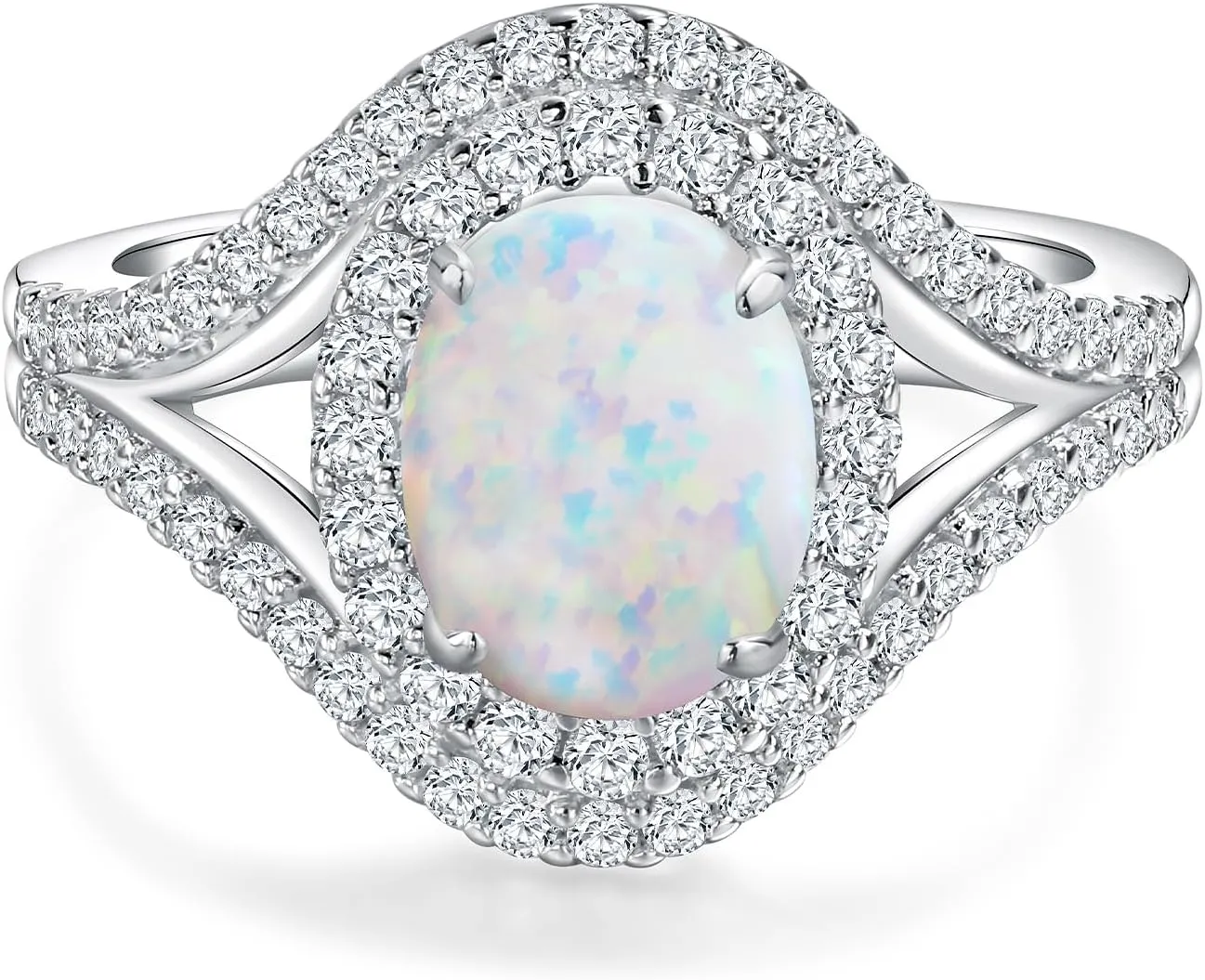 Womens Engagement Ring 925 Sterling Silver Oval Elongated Cushion Cut Sapphire/Ruby/Emerald/Opal Gemstone Anniversary Statement Cocktail Halo Ring Size 6 to 10 (with Gift Box)