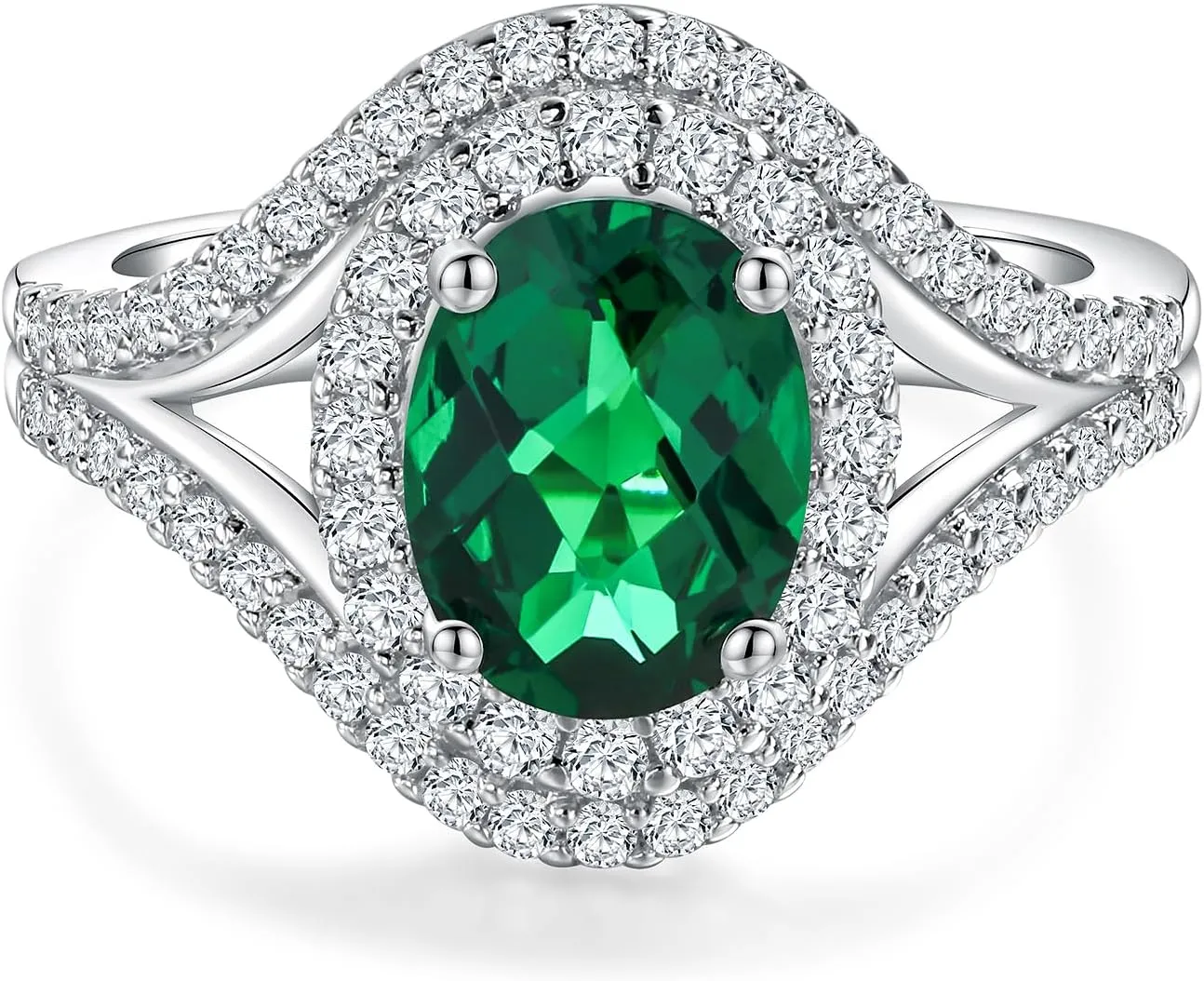 Womens Engagement Ring 925 Sterling Silver Oval Elongated Cushion Cut Sapphire/Ruby/Emerald/Opal Gemstone Anniversary Statement Cocktail Halo Ring Size 6 to 10 (with Gift Box)