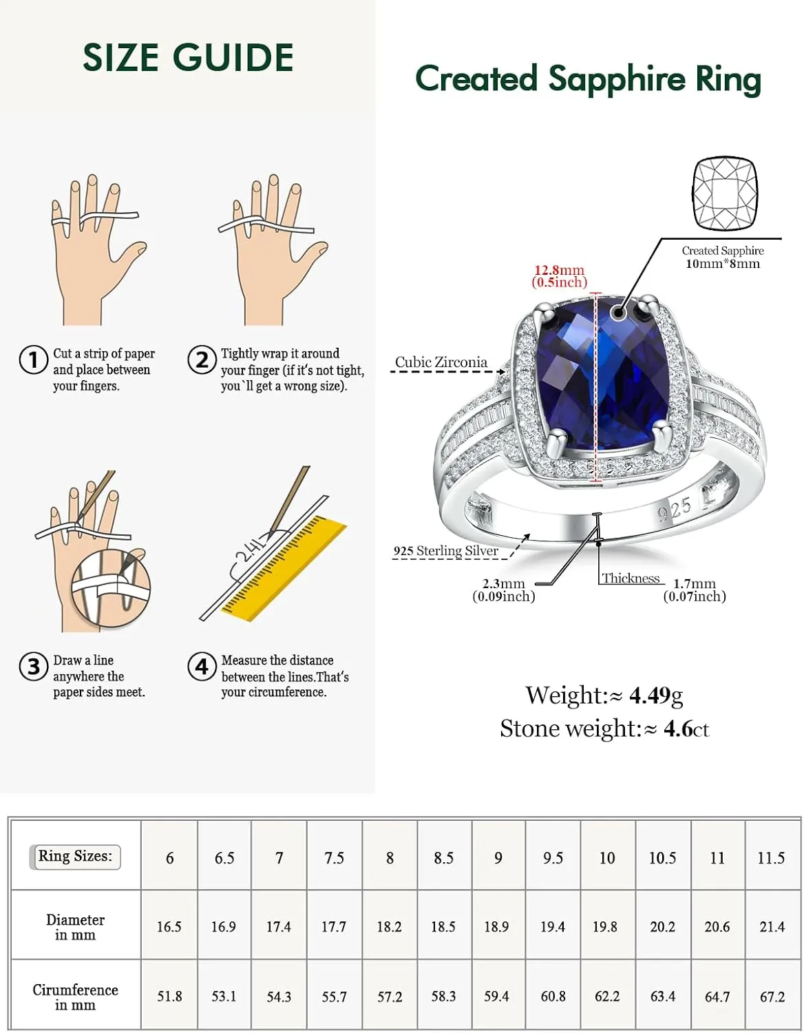 Womens Engagement Ring 925 Sterling Silver Oval Elongated Cushion Cut Sapphire/Ruby/Emerald/Opal Gemstone Anniversary Statement Cocktail Halo Ring Size 6 to 10 (with Gift Box)