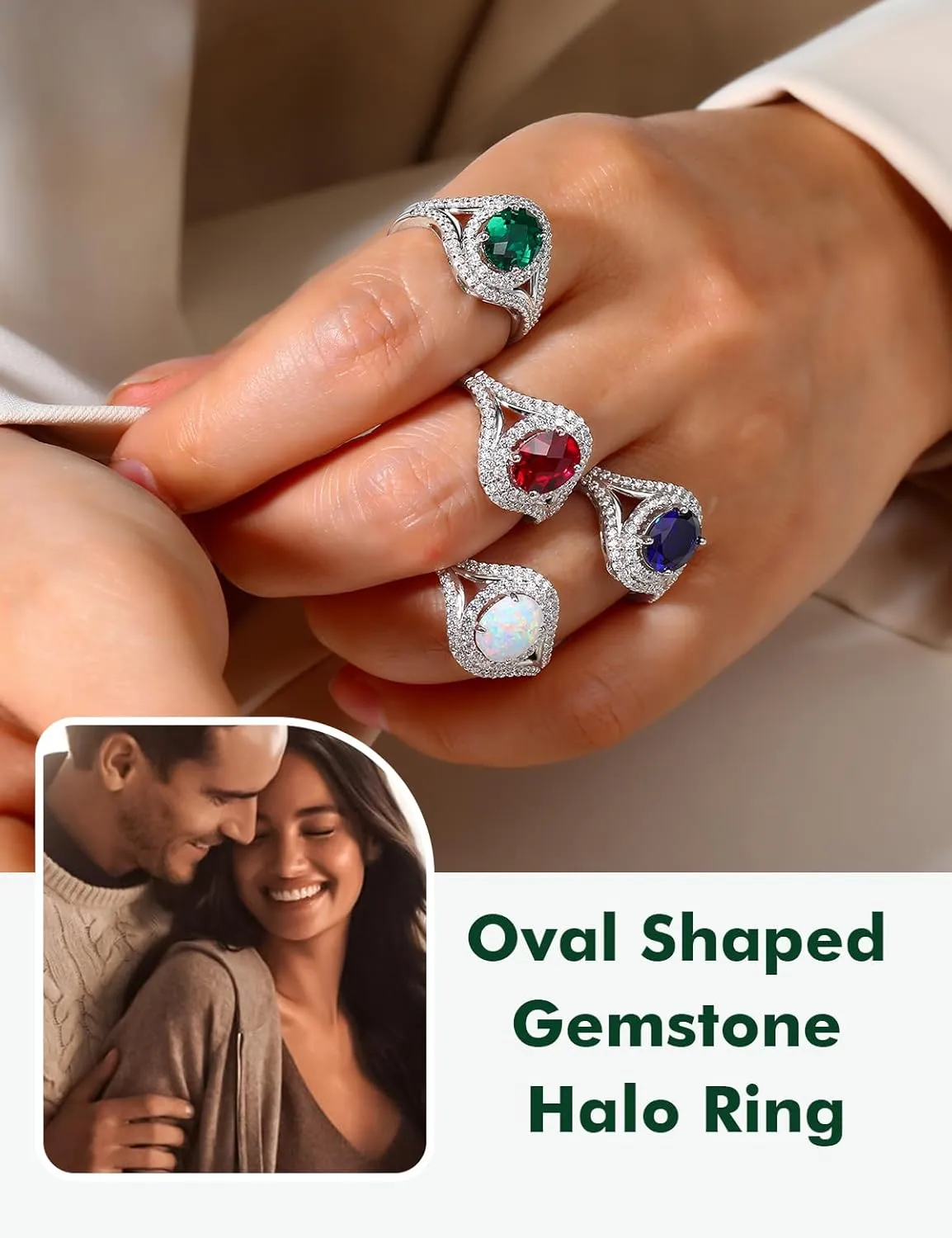 Womens Engagement Ring 925 Sterling Silver Oval Elongated Cushion Cut Sapphire/Ruby/Emerald/Opal Gemstone Anniversary Statement Cocktail Halo Ring Size 6 to 10 (with Gift Box)