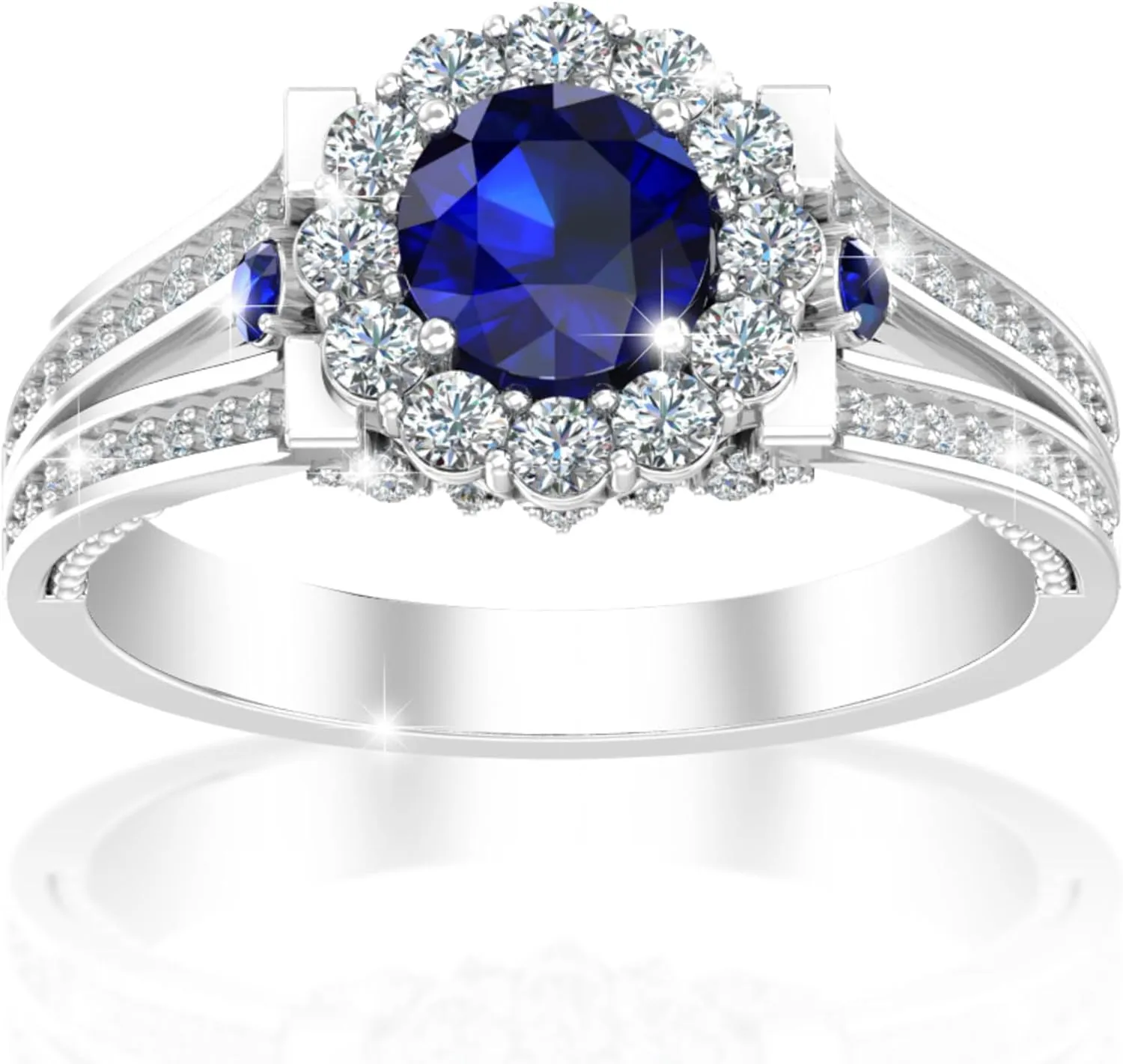 Womens Platinum Silver Sparkle Gemstone Bridal Engagement Ring