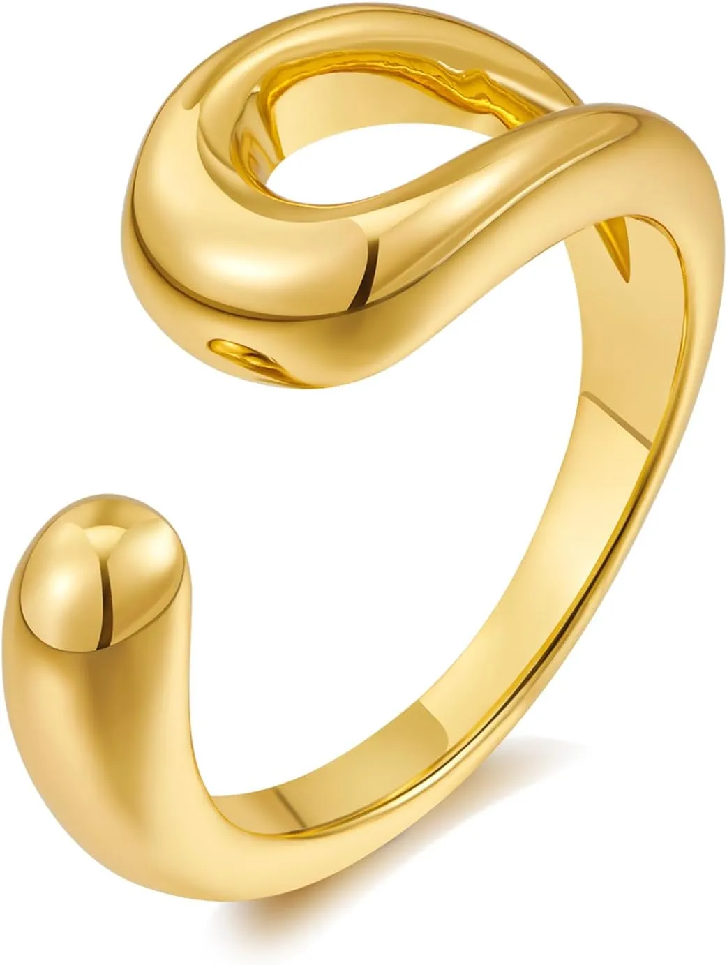 WOWORAMA Gold Open Band Rings for Women Chunky Gold Stackable Ring Dome Teardrop Heart Rings Trendy Gold Statement Ring Adjustable Open Band Rings