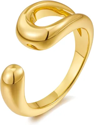 WOWORAMA Gold Open Band Rings for Women Chunky Gold Stackable Ring Dome Teardrop Heart Rings Trendy Gold Statement Ring Adjustable Open Band Rings