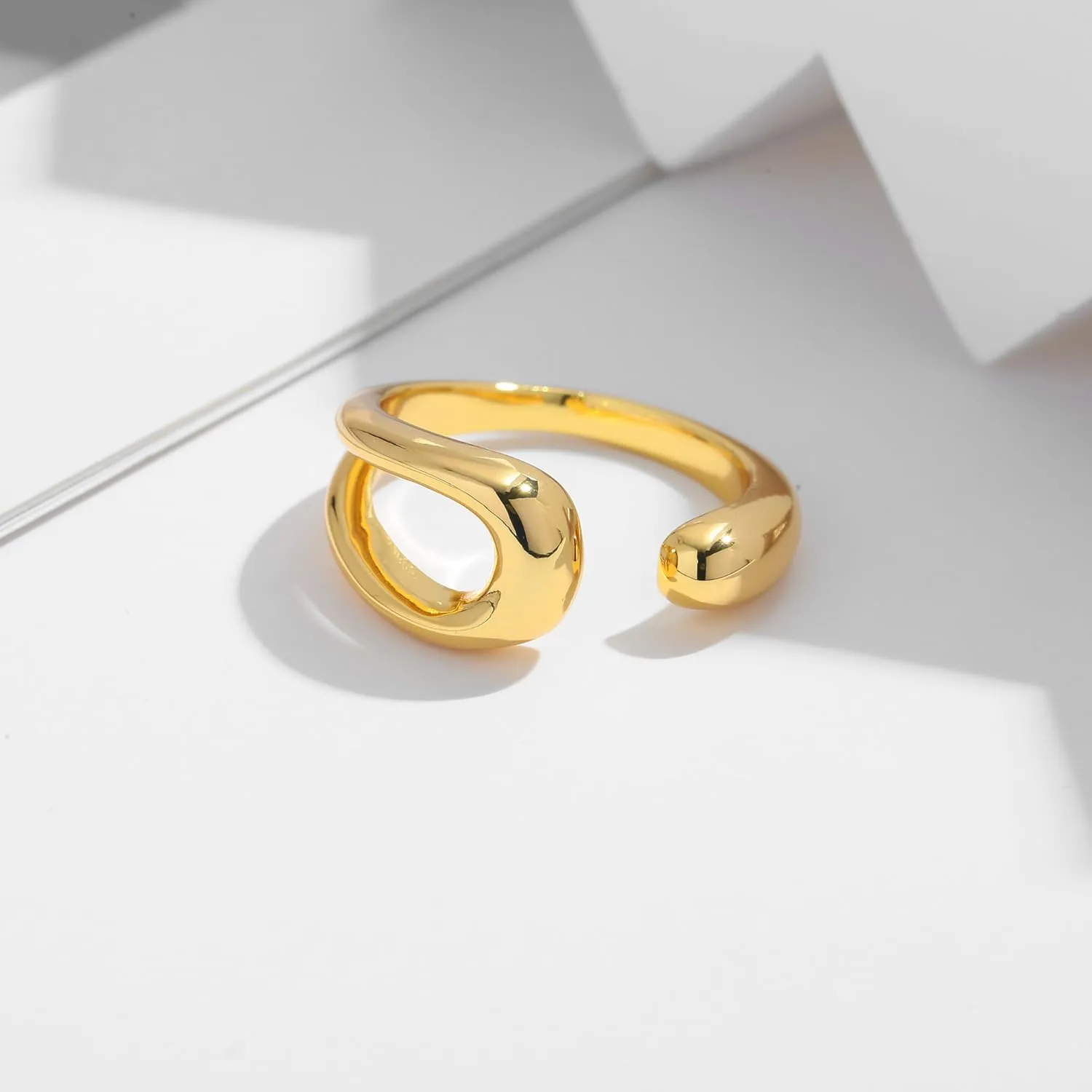 WOWORAMA Gold Open Band Rings for Women Chunky Gold Stackable Ring Dome Teardrop Heart Rings Trendy Gold Statement Ring Adjustable Open Band Rings