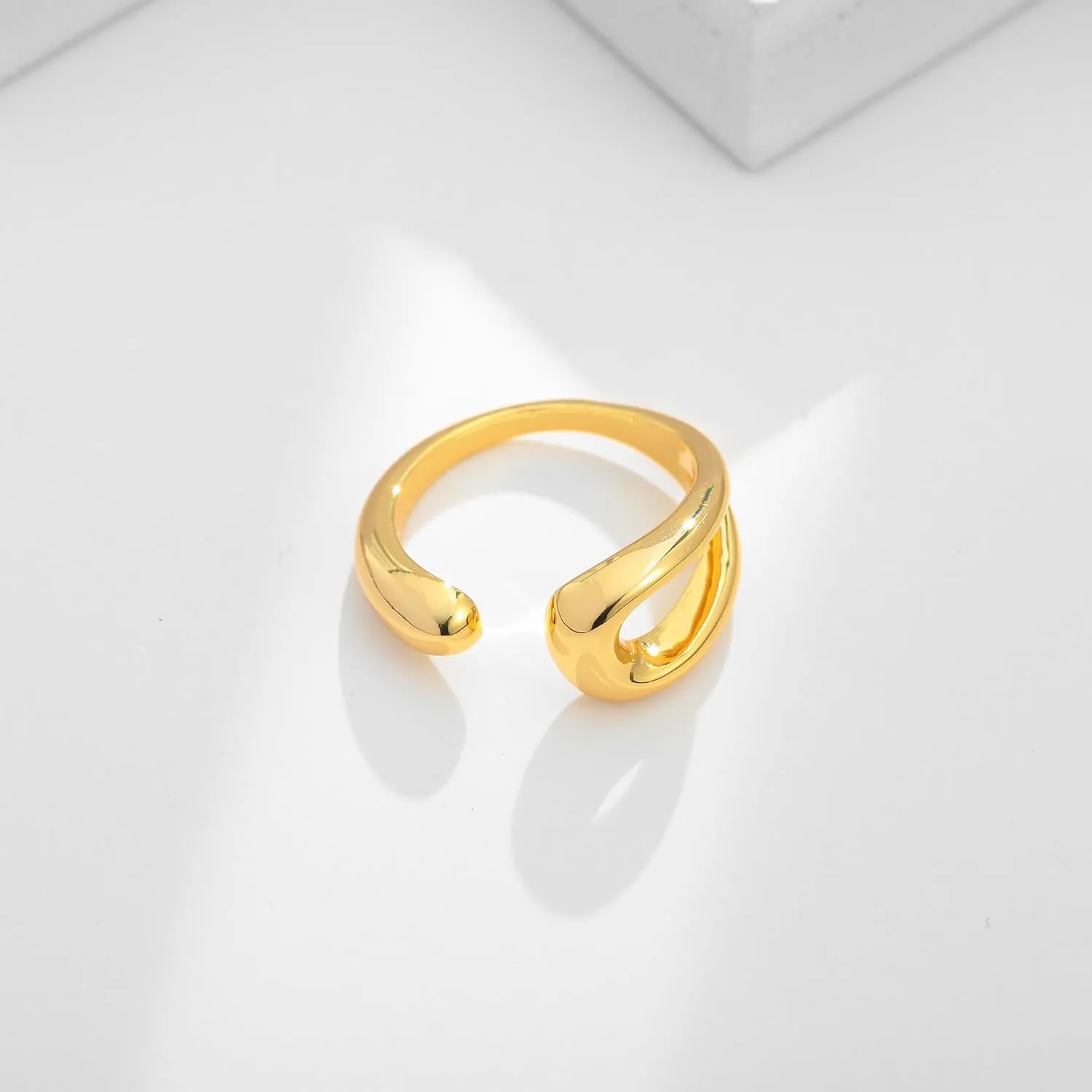 WOWORAMA Gold Open Band Rings for Women Chunky Gold Stackable Ring Dome Teardrop Heart Rings Trendy Gold Statement Ring Adjustable Open Band Rings