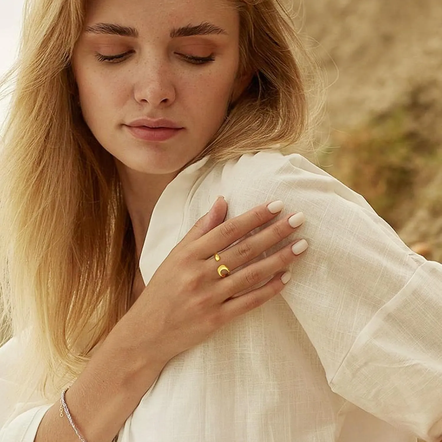 WOWORAMA Gold Open Band Rings for Women Chunky Gold Stackable Ring Dome Teardrop Heart Rings Trendy Gold Statement Ring Adjustable Open Band Rings